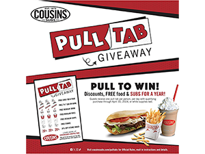 Cousins Subs pull tabs flyer